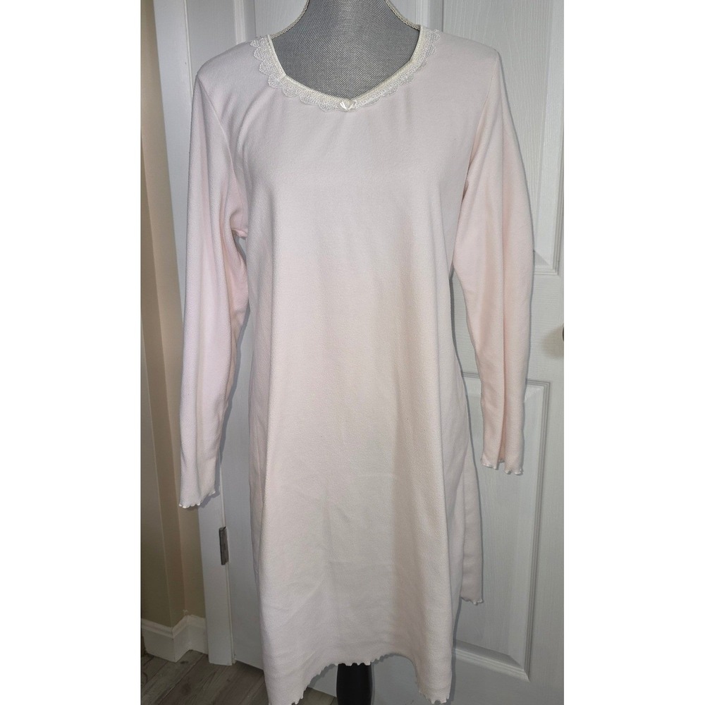 Earth Angels Pink Fleece Nightgown Lace Trim Long Sleeve Medium 112-0782